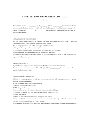 Free Download PDF Books, Construction Management Contract Template