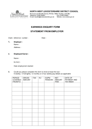 Free Download PDF Books, Earnings Enquiry Form Statement From Employer Template