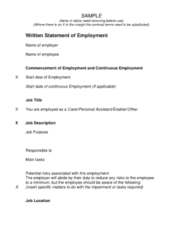 Free Download PDF Books, Written Statement of Employment Template