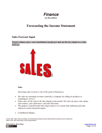 Free Download PDF Books, Forcasting the Income Statement Template