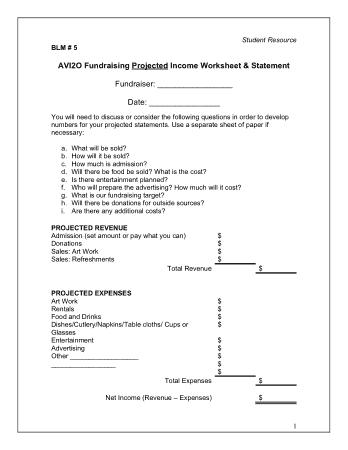 Free Download PDF Books, Fundraising Projected Income Worksheet and Statement Template