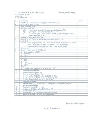 Free Download PDF Books, Income Tax Statement for Year Template
