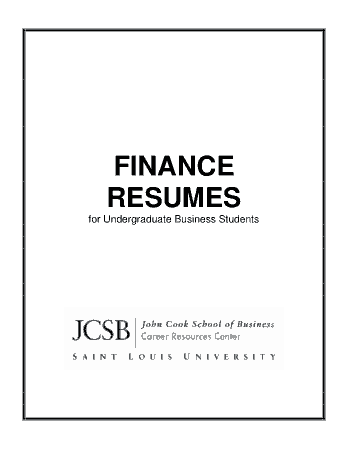 Free Download PDF Books, Finance Resume For Undergrduate Business Students Template