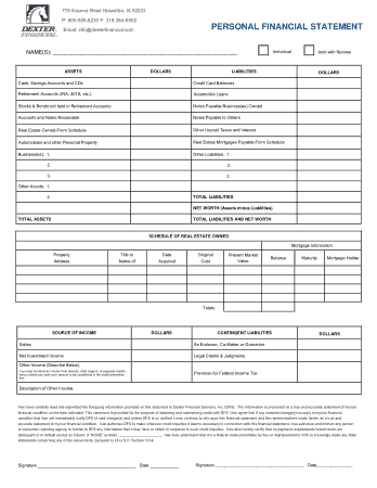 Free Download PDF Books, Personal Financial Statement Template