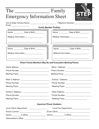Free Download PDF Books, Family Emergency Information Sheet Template