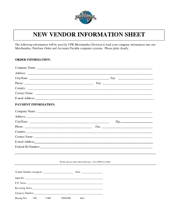 Free Download PDF Books, New Vendor Information Sheet Template