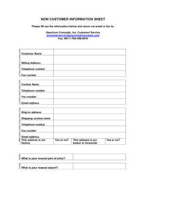 Free Download PDF Books, New Customer Information Sheet Template