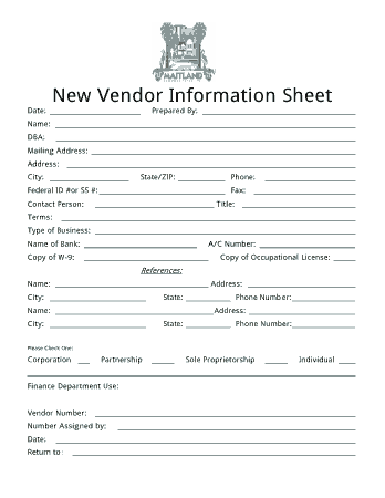 Free Download PDF Books, New Vendor Information Sheet Template