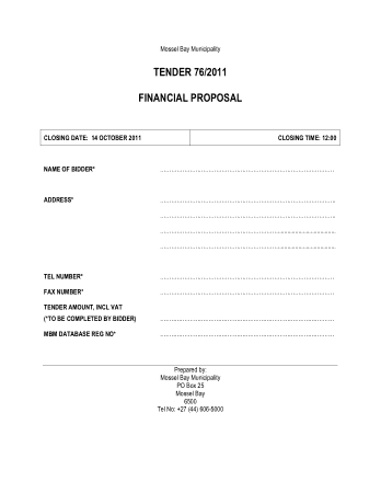 Free Download PDF Books, Tender Financial Proposal Template