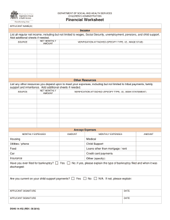 Free Download PDF Books, Department of Social and Health Services Financial Worksheet Finance Template