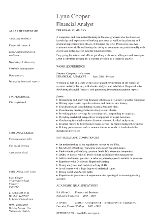 Free Download PDF Books, Experienced Financial Analyst Resume Finance Template