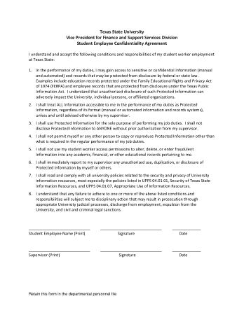 Free Download PDF Books, Student Employee Confidential Agreement Finance Template