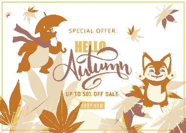 Free Download PDF Books, Autumn Sale Banner Cute Stylized Animals Leaves Sketch Free Vector