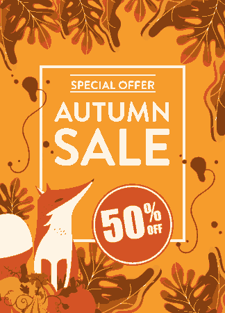 Free Download PDF Books, Autumn Sale Banner Fox Leaves Pumpkin Sketch Free Vector