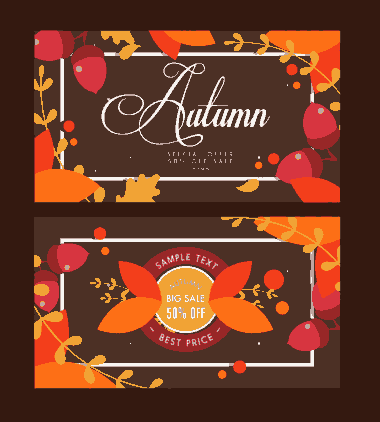 Free Download PDF Books, Autumn Sale Banners Orange Leaves Calligraphic Decor Free Vector