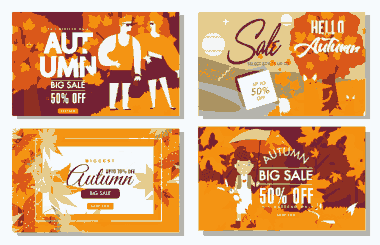 Free Download PDF Books, Autumn Sales Banners Orange Leaves People Animals Decor Free Vector