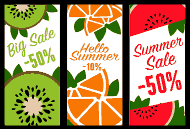 Free Download PDF Books, Fruits Sales Banners Kiwi Orange Water Melon Icons Free Vector