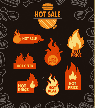 Free Download PDF Books, Sale Banner Fire Fast Food Icons Ornament Free Vector