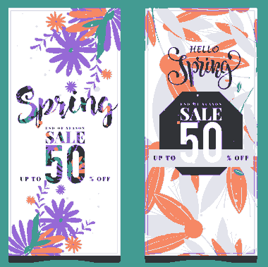Free Download PDF Books, Spring Sale Banners Colorful Flat Flowers Leaf Decor Free Vector