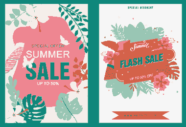 Free Download PDF Books, Summer Sale Banner Colorful Flowers Leaves Decor Free Vector