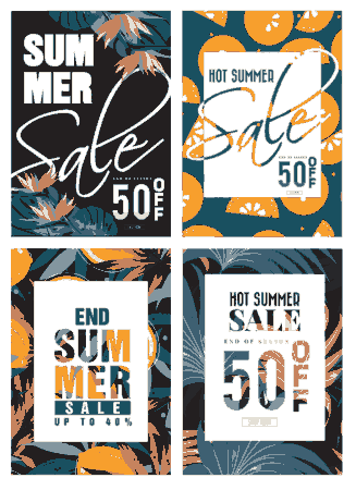 Free Download PDF Books, Summer Sales Banners Retro Plants Fruits Decor Free Vector