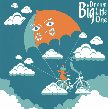 Free Download PDF Books, Dreaming Background Fatherhood Icon Bicycle Parachute Clouds Decoration Free Vector