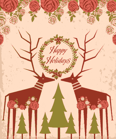 Free Download PDF Books, Holiday Greeting Background Reindeer Tree Icons Roses Decoration Free Vector