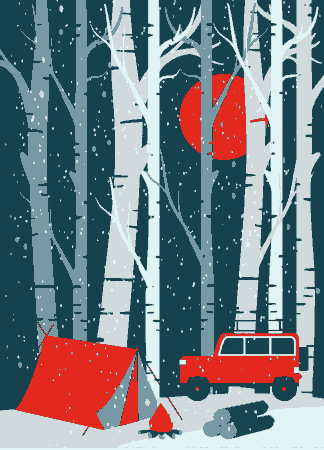 Free Download PDF Books, Camping Background Tent Car Icons Snowy Jungle Backdrop Free Vector