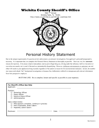 Free Download PDF Books, Law Enforcement Personal History Statement Template