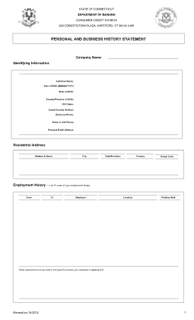Free Download PDF Books, Personal and Business History Statement Template