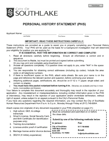Free Download PDF Books, Personal History Statement Template