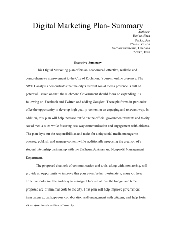 Free Download PDF Books, Marketing Plan Executive Summary Example Template