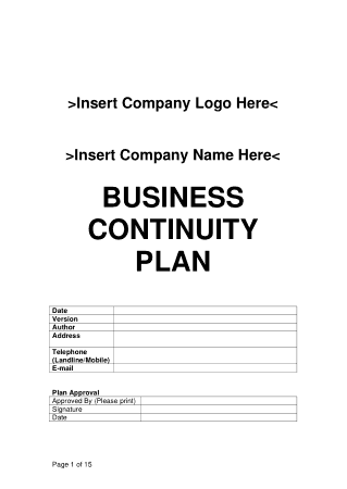Free Download PDF Books, Business Continuity Plan Free Template