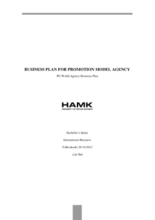 Free Download PDF Books, Business Plan For Promotion Model Agency Template