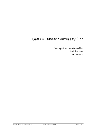 Free Download PDF Books, DMU Business Continuity Plan Free Template