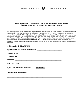 Free Download PDF Books, Small Business Subcontracting Plan Template