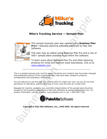Free Download PDF Books, Trucking Service Business Plan Template