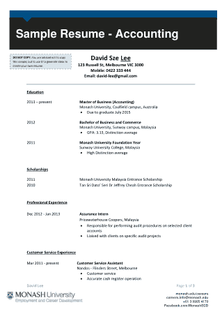 Free Download PDF Books, Accounting College Student Resume Example Template