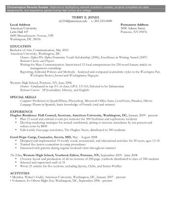Free Download PDF Books, College Student Chronological Resume Template