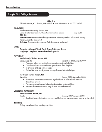 Free Download PDF Books, College Student Resume for First Job Template