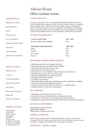 Free Download PDF Books, Student Office Assistant Resume Example Template