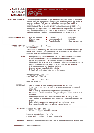 Free Download PDF Books, Sample Account Manager Resume Sample Template