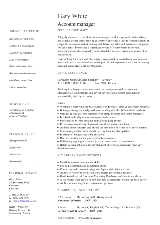 Free Download PDF Books, Sample Account Manager Resume Template