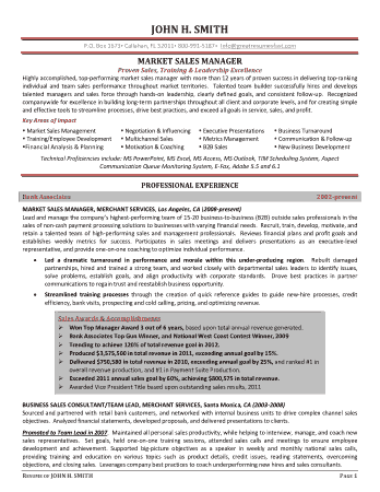 Free Download PDF Books, Sales Manager Executive Resume Template
