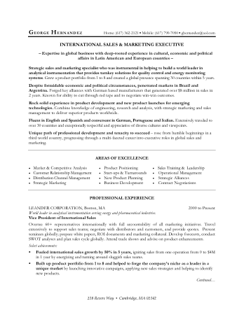 Free Download PDF Books, International Sales and Marketing Resume Template