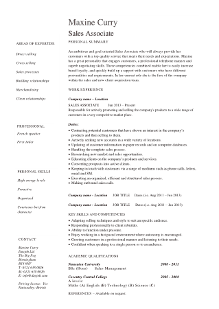 Free Download PDF Books, Sales Associate Experience Resume Template