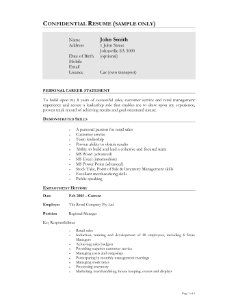 Free Download PDF Books, Retail Sales Manager Resume Template