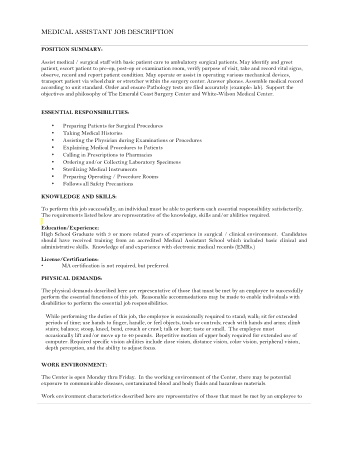 Free Download PDF Books, Medical Assistant Job Description Resume Template