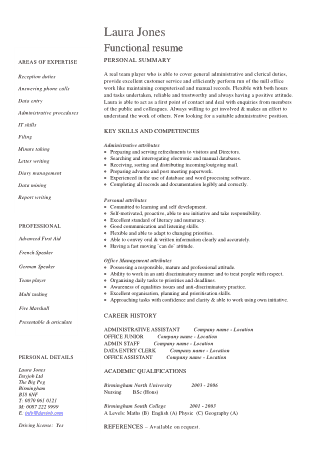 Free Download PDF Books, Administrative Assistant Functional Resume Template
