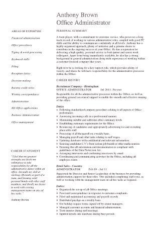 Free Download PDF Books, Administrative Assistant Office Resume Template